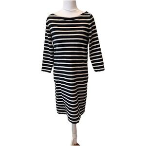 Gap Black/Ivory stripe dress 3/4 sleeve 100% cotton LNC Sz Small Nautical Preppy
